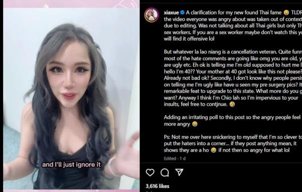 Singaporean influencer Xiaxue under fire after backlash over Thai sex worker remarks (VIDEO)